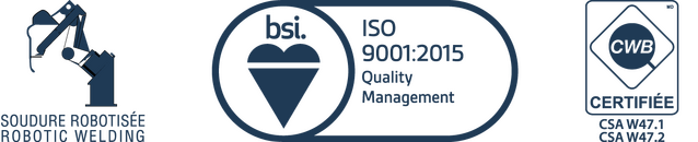 Soudure robotisée et certifié ISO 9001:2015, CSA W47.1 et CSA W47.2